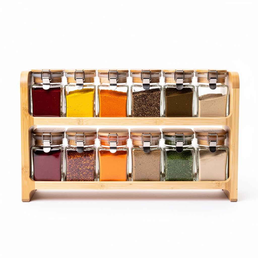 Cascade 3-Tier Bamboo Spice Rack with 24 Glass Jars