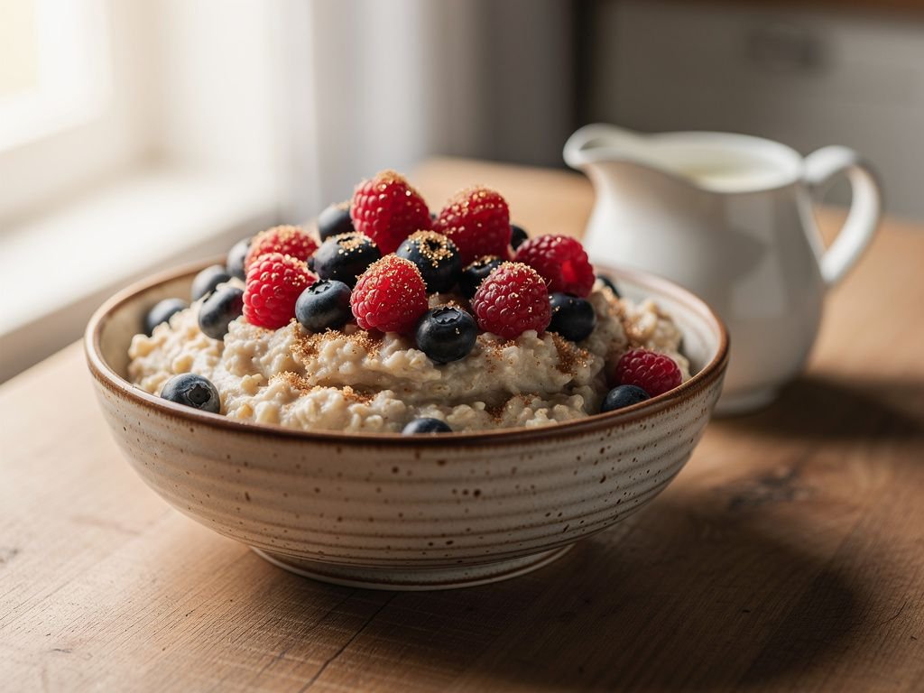 Creamy Stovetop Oatmeal with Brown Sugar and Berries