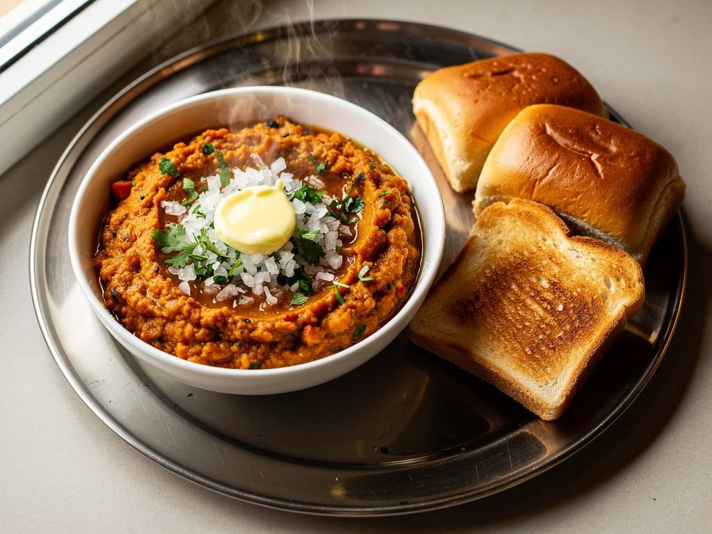 Pav Bhaji (Spiced Vegetable Mash with Buttered Rolls)