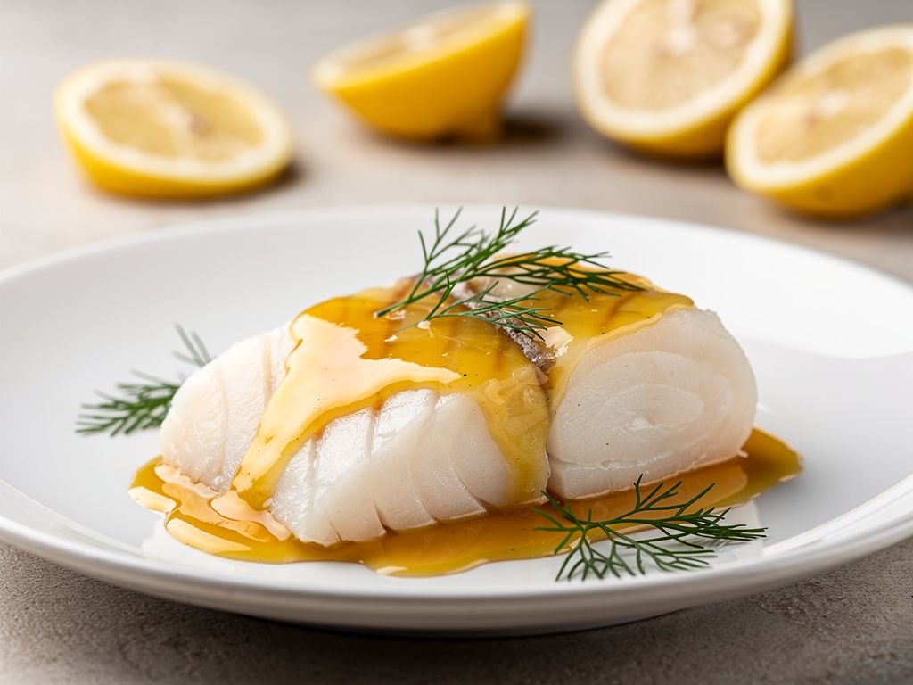 White Wine Poached Halibut with Herbs