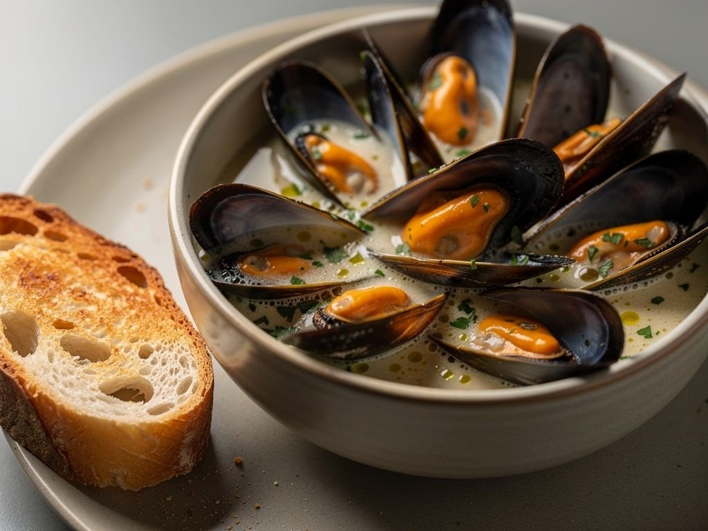 Steamed Mussels in White Wine and Garlic Broth