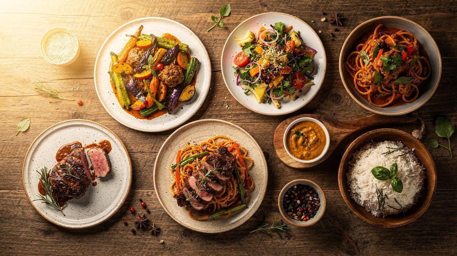 A spread of Duck Recipe dishes